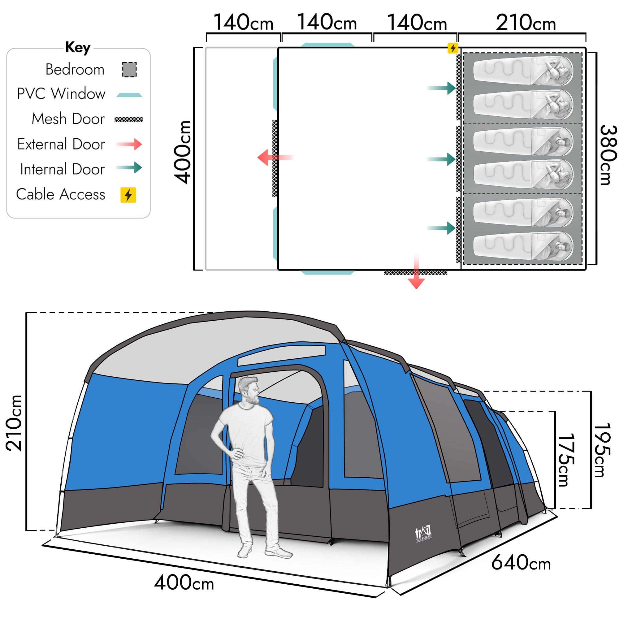 Shilstone 3 Zone 6 Man Tent – Waterproof 5000mm