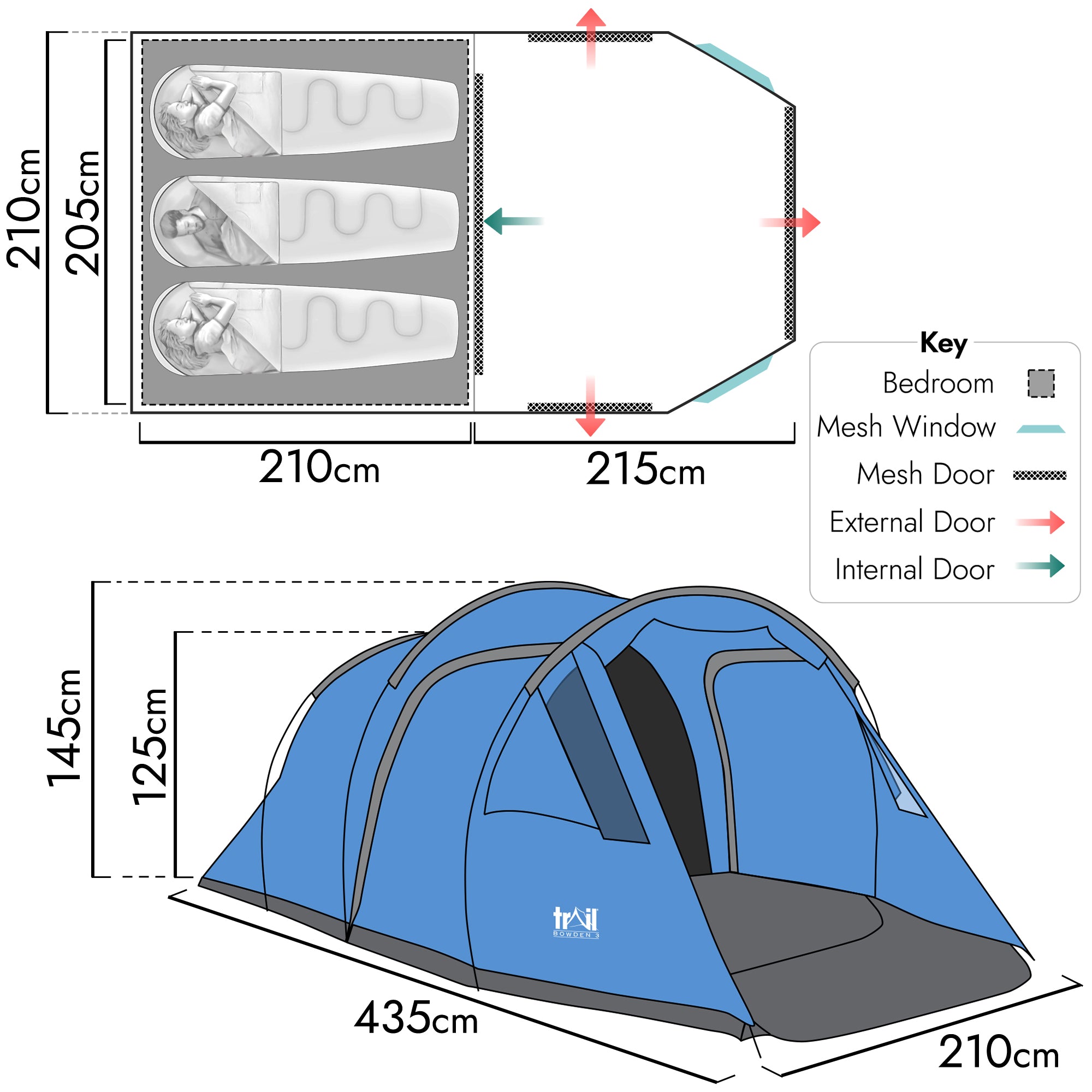 Bowden 3 Tent Waterproof 3000mm