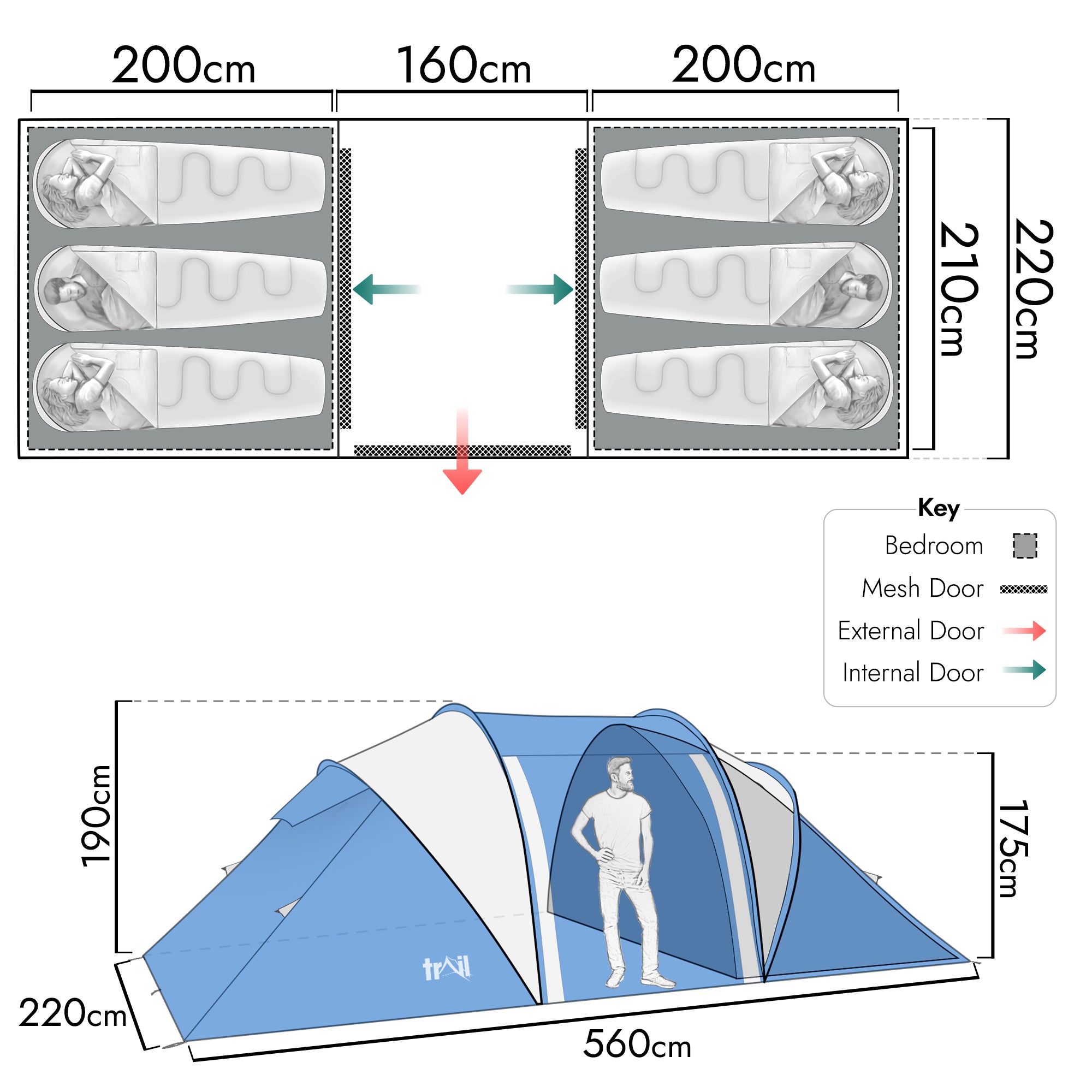 Hartland 6 Man 2 Room Tent – Waterproof 3000mm