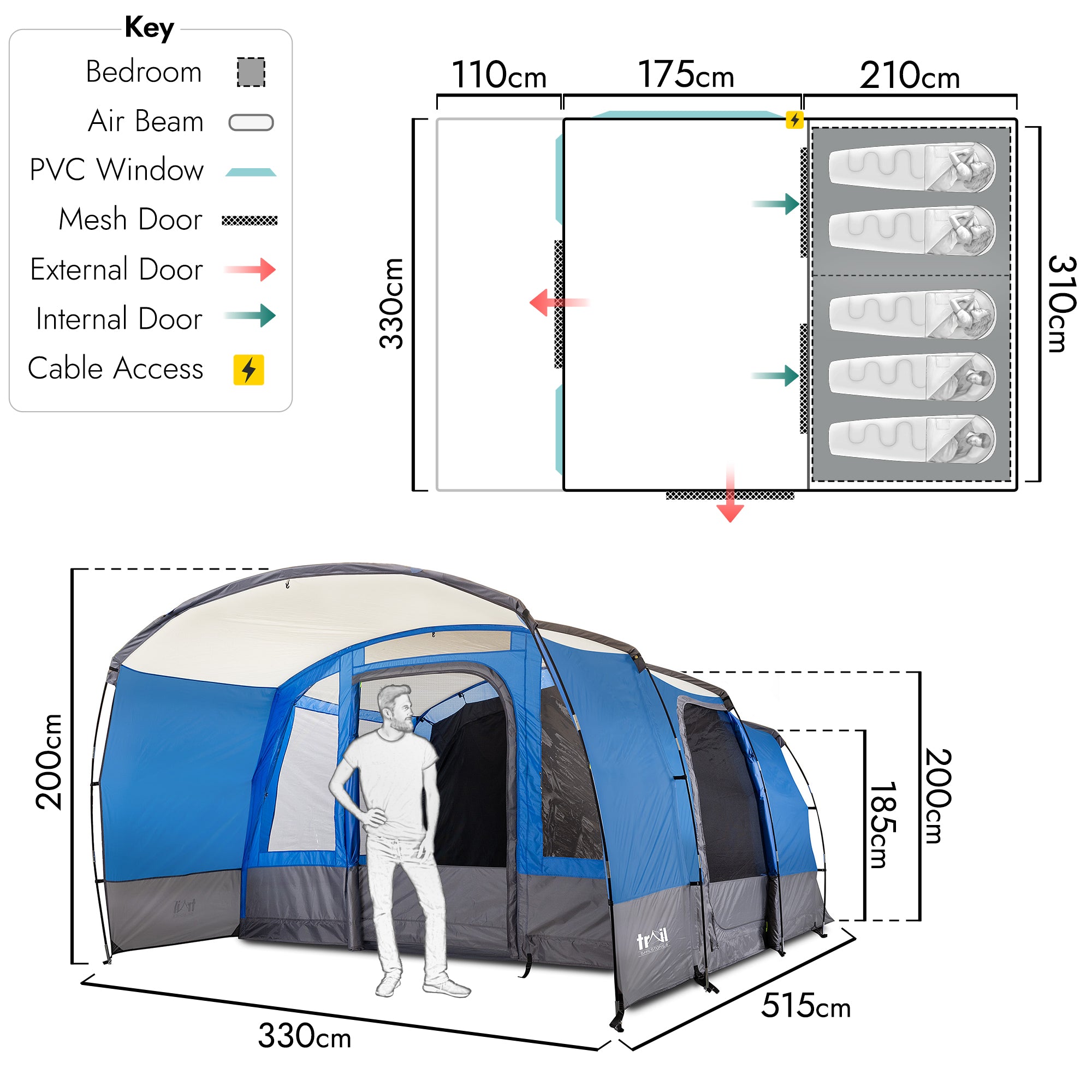 Shilstone 3 Zone 5 Man Tent – Waterproof 5000mm