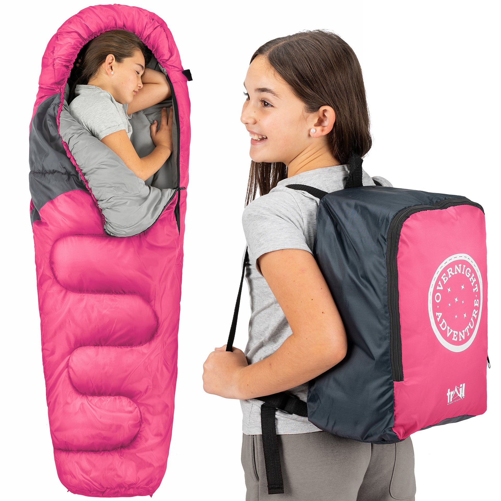 Kids Mummy Sleeping Bag 300gsm Pink - Main Image