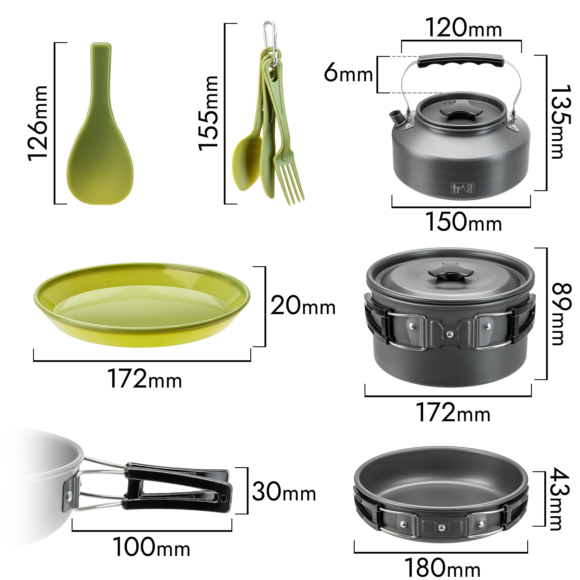 2 Person Camping Cooking Set with Kettle (15pc)