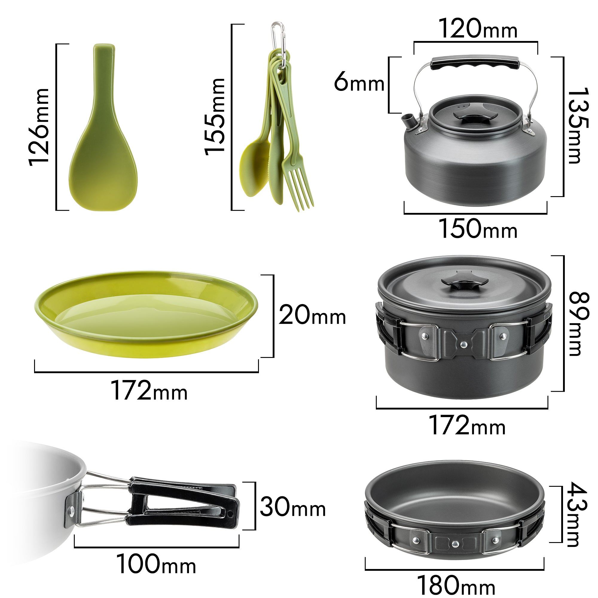 2 Person Camping Cooking Set with Kettle (15pc)